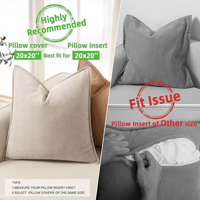 ZWJD Beige Pillow Covers 20x20 Set of 2 Chenille Throw Pillow Covers - Image 3