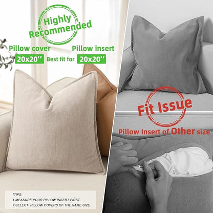 ZWJD Beige Pillow Covers 20x20 Set of 2 Chenille Throw Pillow Covers - Image 3