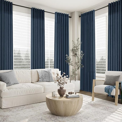 Denim Blue Pinch Pleated Linen Curtains 96 Inch Length 2 Panels - Image 8