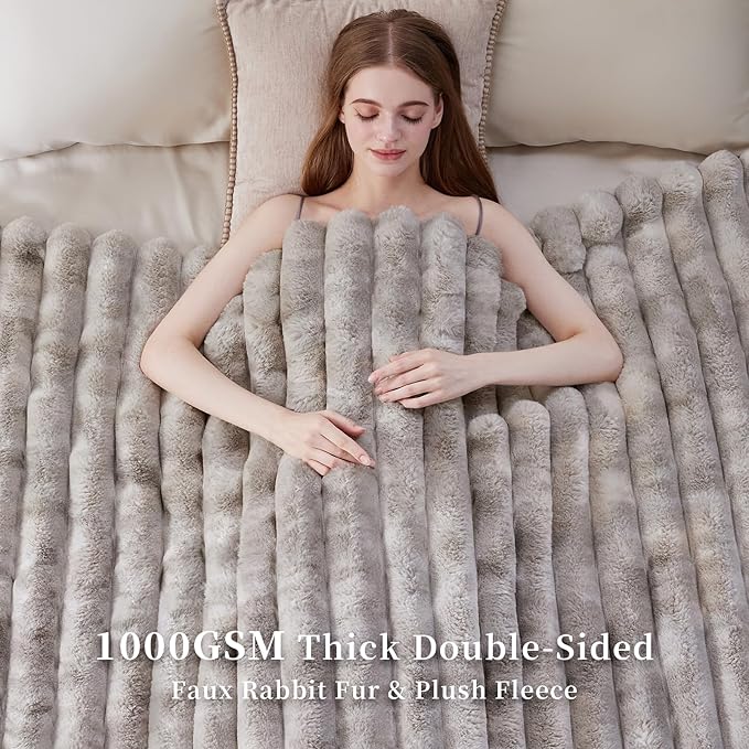 Fluffy Faux Fur Throw Blanket, Thick 1000GSM Soft Cozy Throw Blankets - Image 4