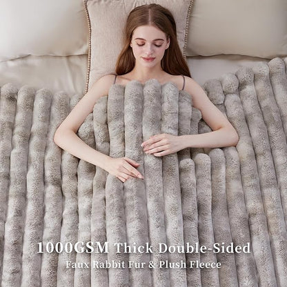 Fluffy Faux Fur Throw Blanket, Thick 1000GSM Soft Cozy Throw Blankets - Image 4