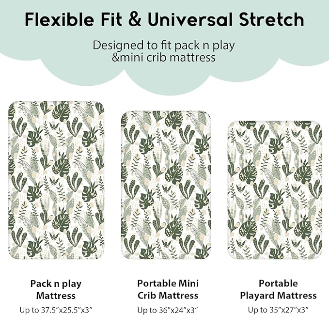 Yoofoss Pack and Play Sheets Fitted, Mini Crib Sheets 2-Pack - Image 3