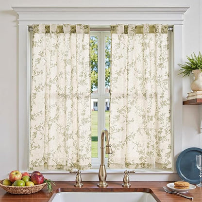 jinchan Floral Kitchen Curtains 45 Inch Linen Tier Curtains Christmas Decor by JINCHAN