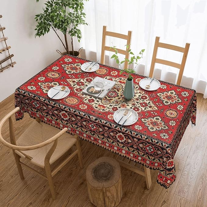 Royal Red Moroccan Tablecloth Old Red Persian Carpet Texture Abstract Table - Image 5