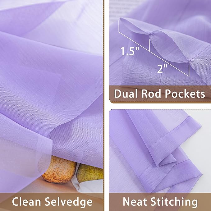 Purple Sheer Curtains 108 Inches Extra Long, Privacy Semi Sheer Curtains - Image 5