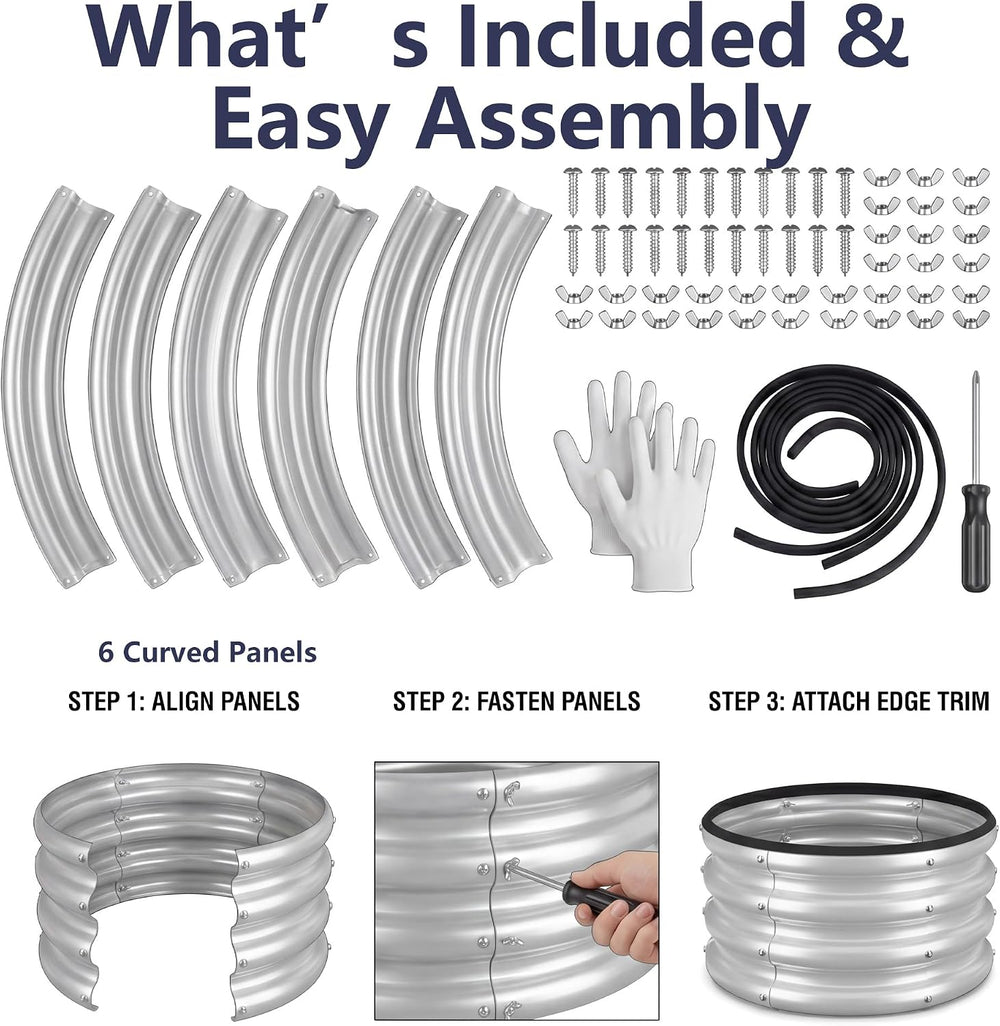 Round Raised Garden Bed 2-Pack 2x2x1ft Galvanized Steel, Silver