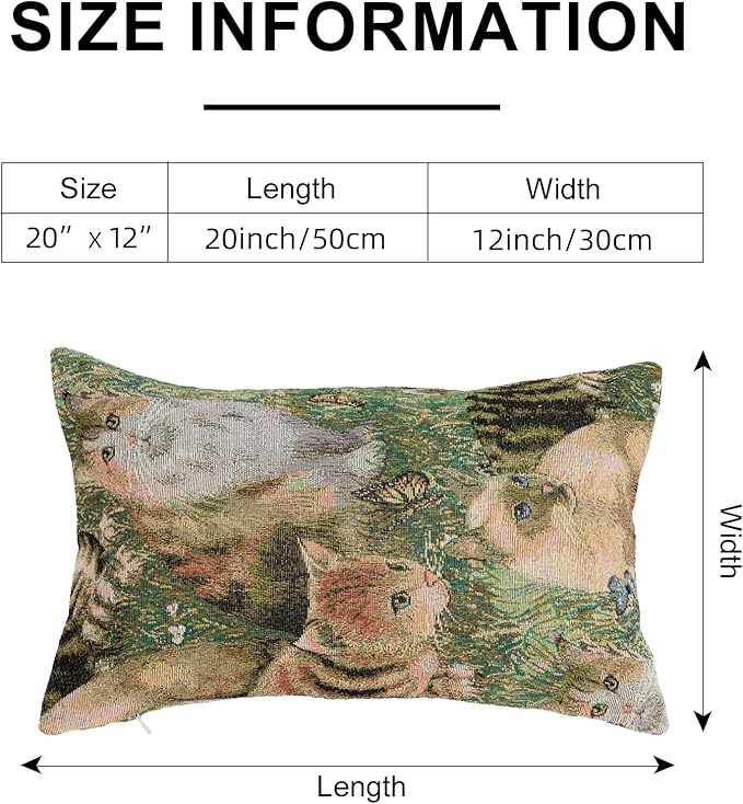 Cute Cat Garden Lumbar Throw Pillow Cover 12x 20, Art Painting Linen Pillow - Image 7