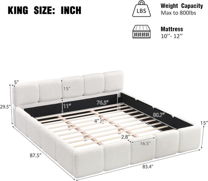 merax king boucle platform bed with thick headboard shown in use