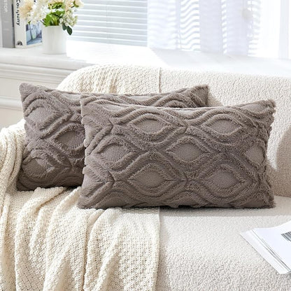 MIULEE Dark Grey Throw Pillow Covers 12x20 Inch, Soft Winter Plush Faux Wool by MIULEE