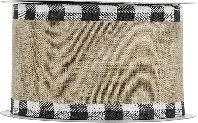 MEEDEE Burlap Christmas Ribbon Wired 2.5 Inch Plaid - Image 8