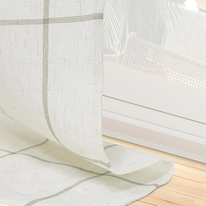 DriftAway Kitchen Curtains Striped Tier Linen Short Curtains Windowpane Plaid - Image 6