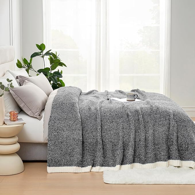 Snuggle Sac Heather Black Bedding Blankets Twin Size, Reversible Super Soft - Image 3