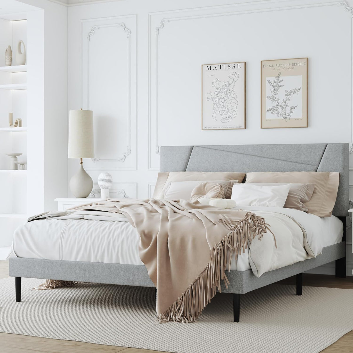 queen size upholstered bed frame frame with headboard，velvet, main product view