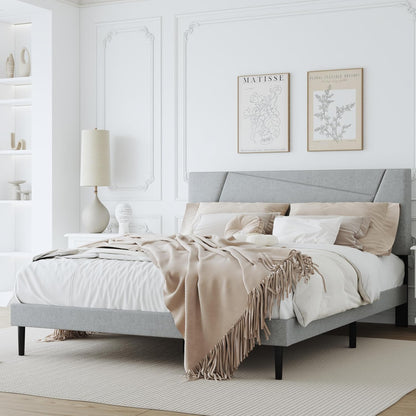 queen size upholstered bed frame frame with headboard，velvet, main product view