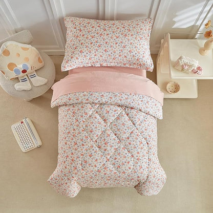 DuShow Toddler Bedding Set for Girls, 4 Pieces Floral Toddler Girl Comforter Set - Image 7