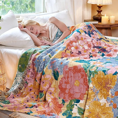 MSGKV Boho Throw Blanket for Bed 60"x80" Cotton Floral Twin Size Couch Blankets - Image 7