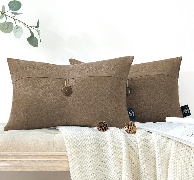 Phantoscope Pack of 2 Farmhouse Throw Pillow Covers Premium Coconut Button by Phantoscope