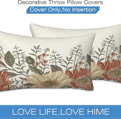 Vintage Poppy Flowers Throw Pillow Covers Set of 2 Blooming Flowers Pillow - Image 3