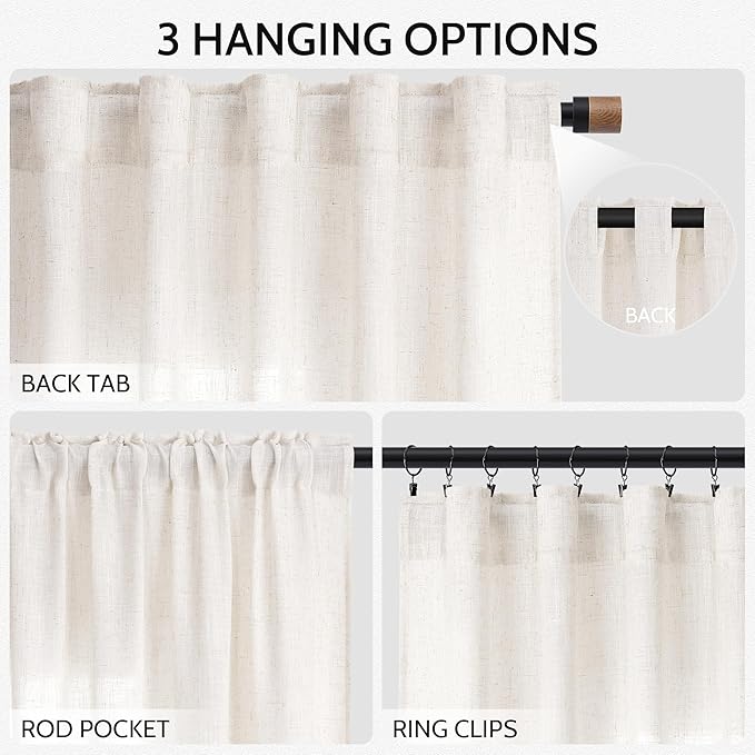 Ivory White Linen Back Tab Curtains 84 Inch Length - Image 2