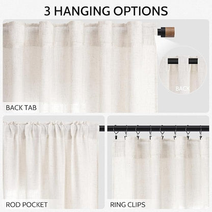 Ivory White Linen Back Tab Curtains 84 Inch Length - Image 2