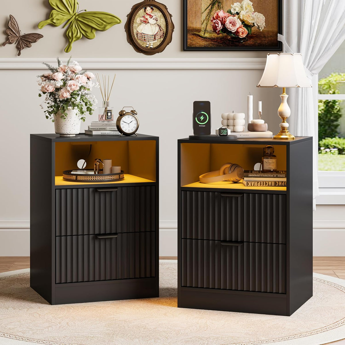 black night stand set 2, led nightstand with, main product view