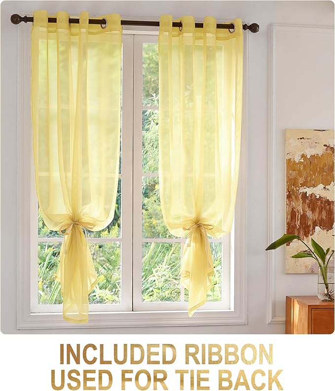Foil Stripe Mustard Sheer Curtains 72 inches Length 2 Panels - Image 2