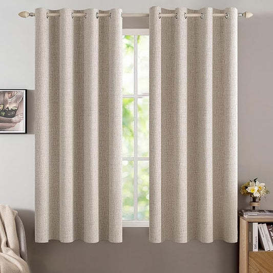 MIULEE Linen Textured Curtains for Bedroom Solid 100% Blackout Thermal by MIULEE