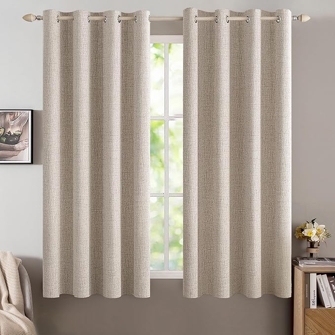 MIULEE Linen Textured Curtains for Bedroom Solid 100% Blackout Thermal by MIULEE