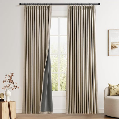 Pinch Pleated Linen 100% Blackout Curtains 84 Inch Length 2 Panels Insulated by Joywell