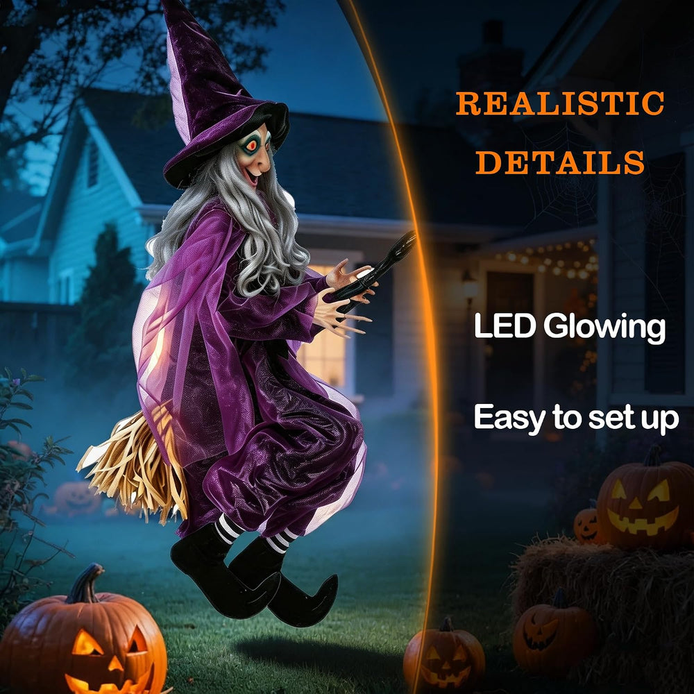 Hourleey 4 FT Flying Witch Halloween Decorations, Animated Hanging Witch on B...