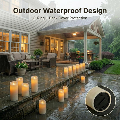 Enido Set of 24 Outdoor LED Candles, Battery Operated Flickering Waterproof Candles with 4 Remote (D2.2'' x H4''5''6'') for Halloween,Wedding,Christmas Decor(White)