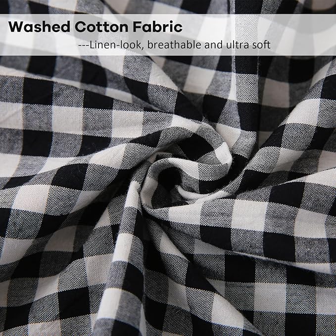 2 Pack Black White Plaid Ruffle Gingham Lumbar Pillow Shams, 100% Washed Cotton - Image 6