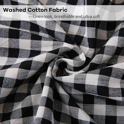 2 Pack Black White Plaid Ruffle Gingham Lumbar Pillow Shams, 100% Washed Cotton - Image 6