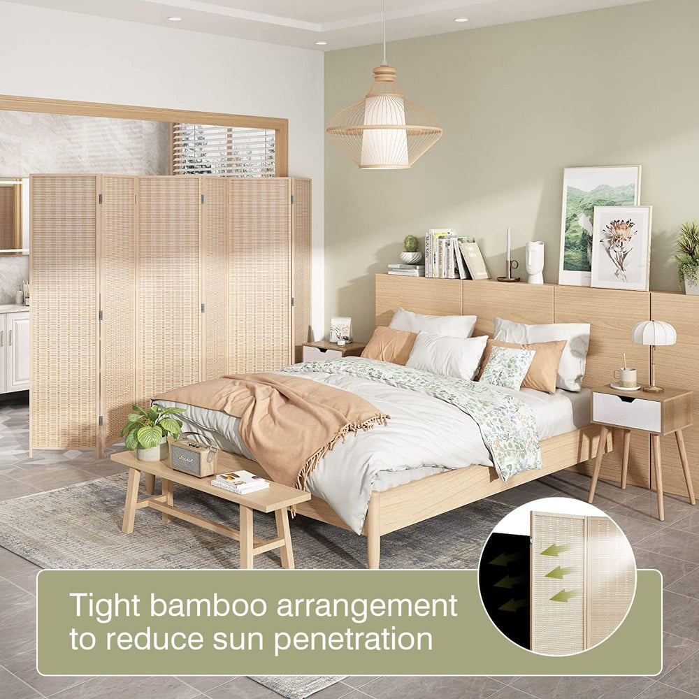 FDW 6-Panel Folding Room Divider | 6ft, Natural | Light & Portable