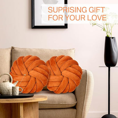 Fumete 2 Pcs 14 Inches Knot Pillow Round Throw Soft Plush Knot Ball Pillow - Image 7