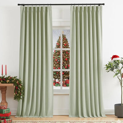 Vision Home Soft Green Pinch Pleated Full Blackout Curtains Linen Blended Room by VisionHome