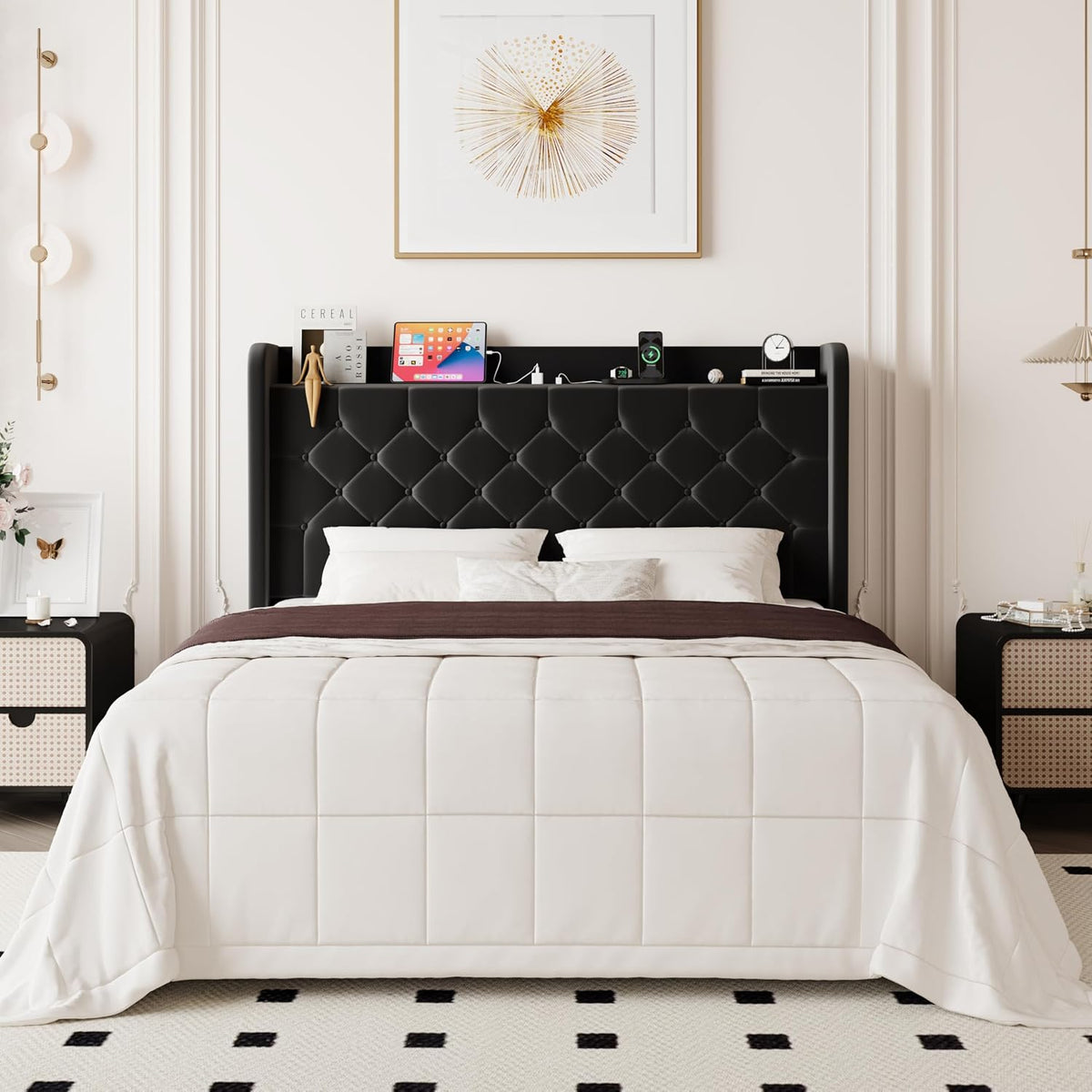 allewie queen bed frame, storage headboard & charging, main product view