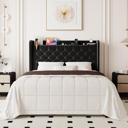 allewie queen bed frame, storage headboard & charging, main product view