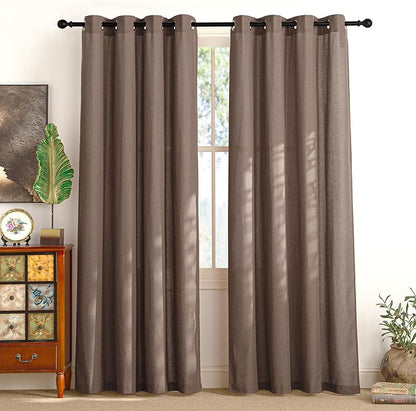 NICETOWN Linen Brown Curtains 96 inch Long, Grommet Privacy Added Thick Flax by NICETOWN