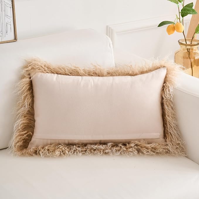 Genuine Mongolian Lamb Fur Pillow Cover – 12"x20" Rectangular Cushion Case – - Image 7