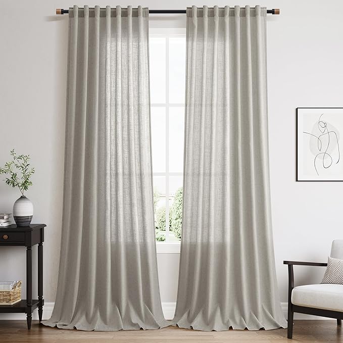 Silver Gery Linen Curtains 96 Inches by Nanspring
