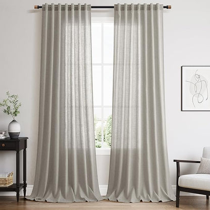 Silver Gery Linen Curtains 96 Inches by Nanspring