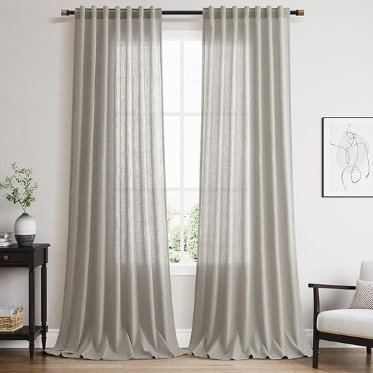 Silver Gery Linen Curtains 96 Inches by Nanspring