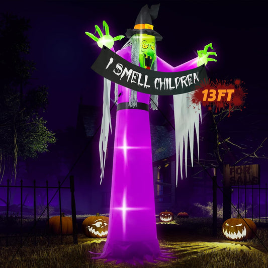 13FT Halloween Outdoor Inflatables, Large Scary Blow Up Witch Yard Decor