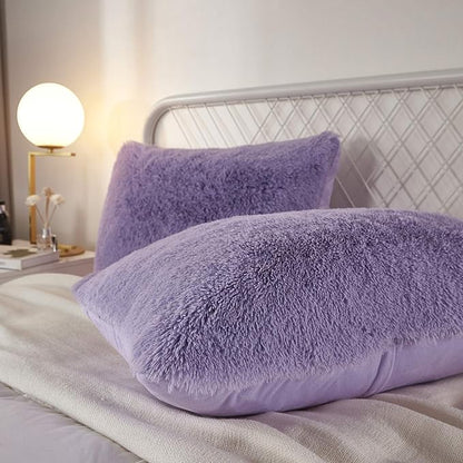 Uhamho Set of 2 Standard Faux Fur Throw Pillow Covers Soft Velvet Decorative - Image 3