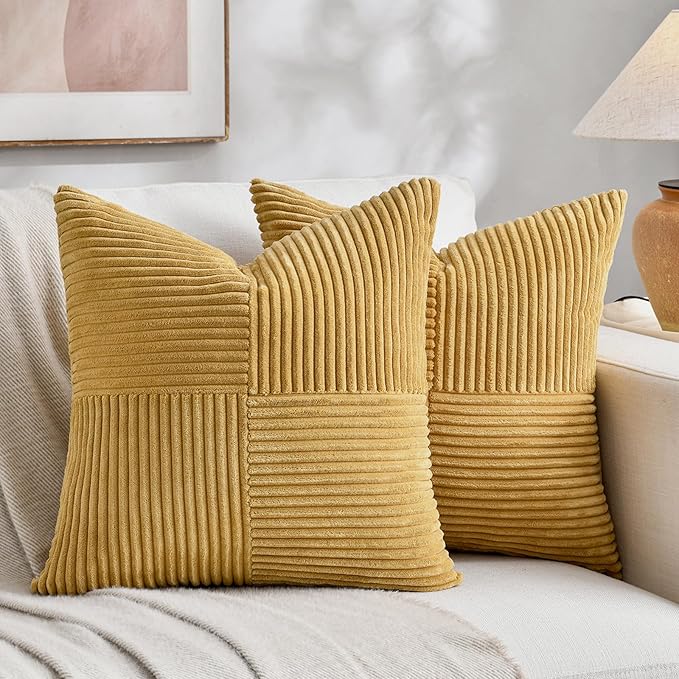 Fancy Homi 2 Packs Mustard Yellow Decorative Throw Pillow Covers 16x16 Inch by Fancy+Homi