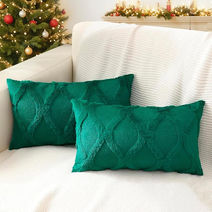 decorUhome Christmas Throw Pillow Covers 12x20 Inch Set of 2, Soft Plush Faux by decorUhome