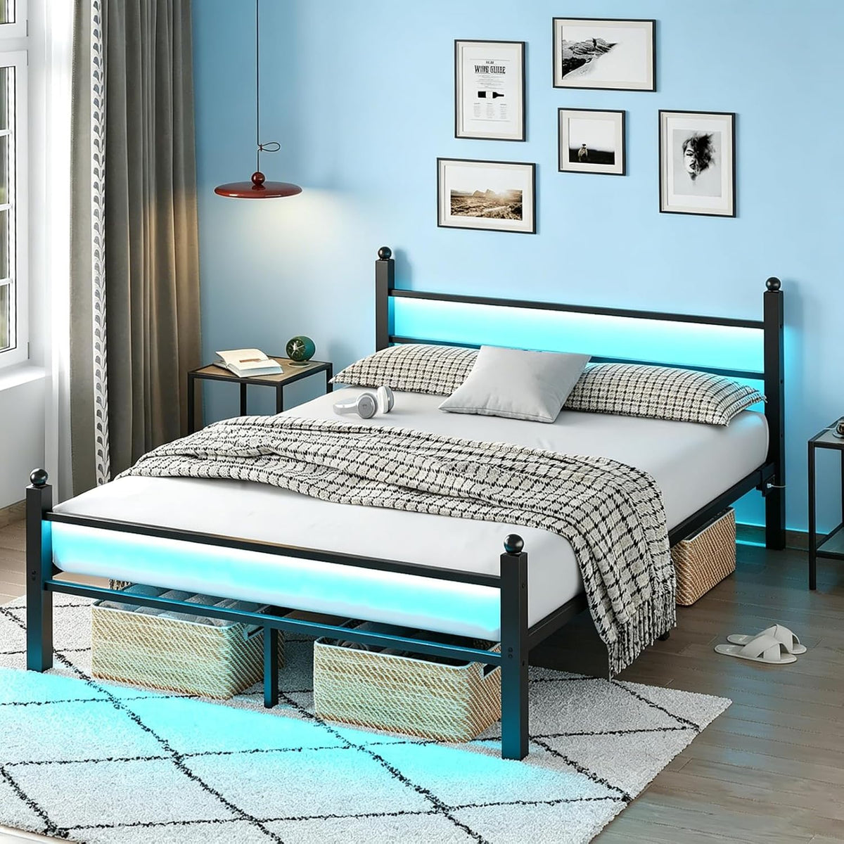 collaredeagle queen bed frame with led lights and, main product view
