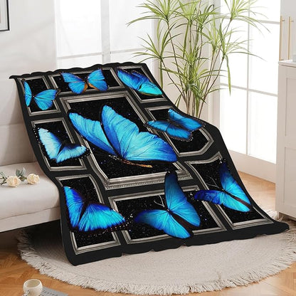Blue Butterfly Blanket Butterflies Throw Blanket Butterfly Flannel Stuff Merch - Image 6