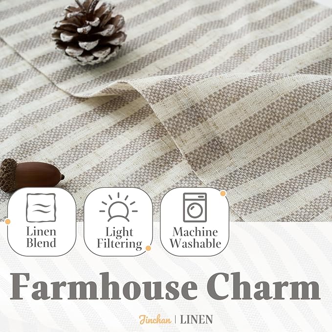 jinchan Striped Linen Kitchen Curtains - Image 7